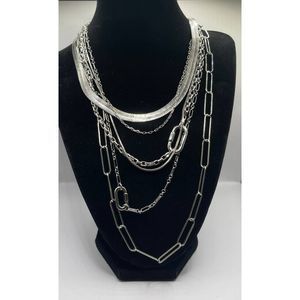 Silver Tone Multi Row‎ layered Necklace BEAUTIFUL
